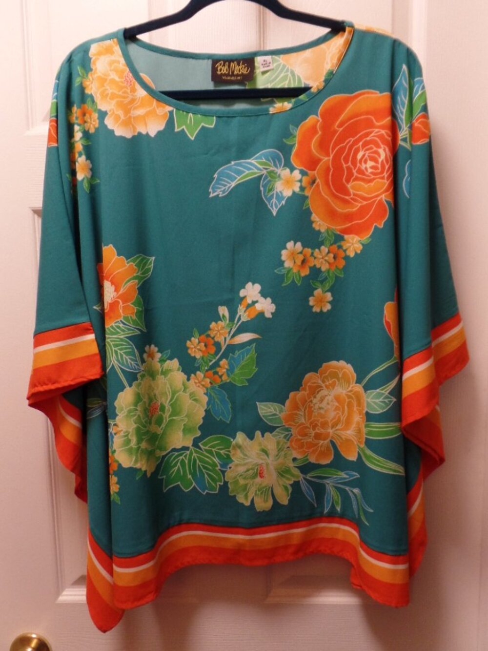 Bob Mackie XL 18 20 Kimono Batwing Sleeve Caftan Photo Reel Floral Blouse Tropic